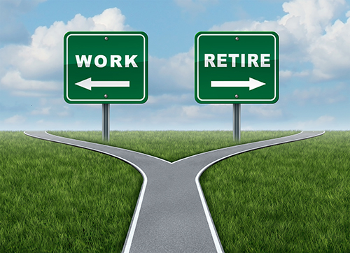 image of roads signs saying work or retire